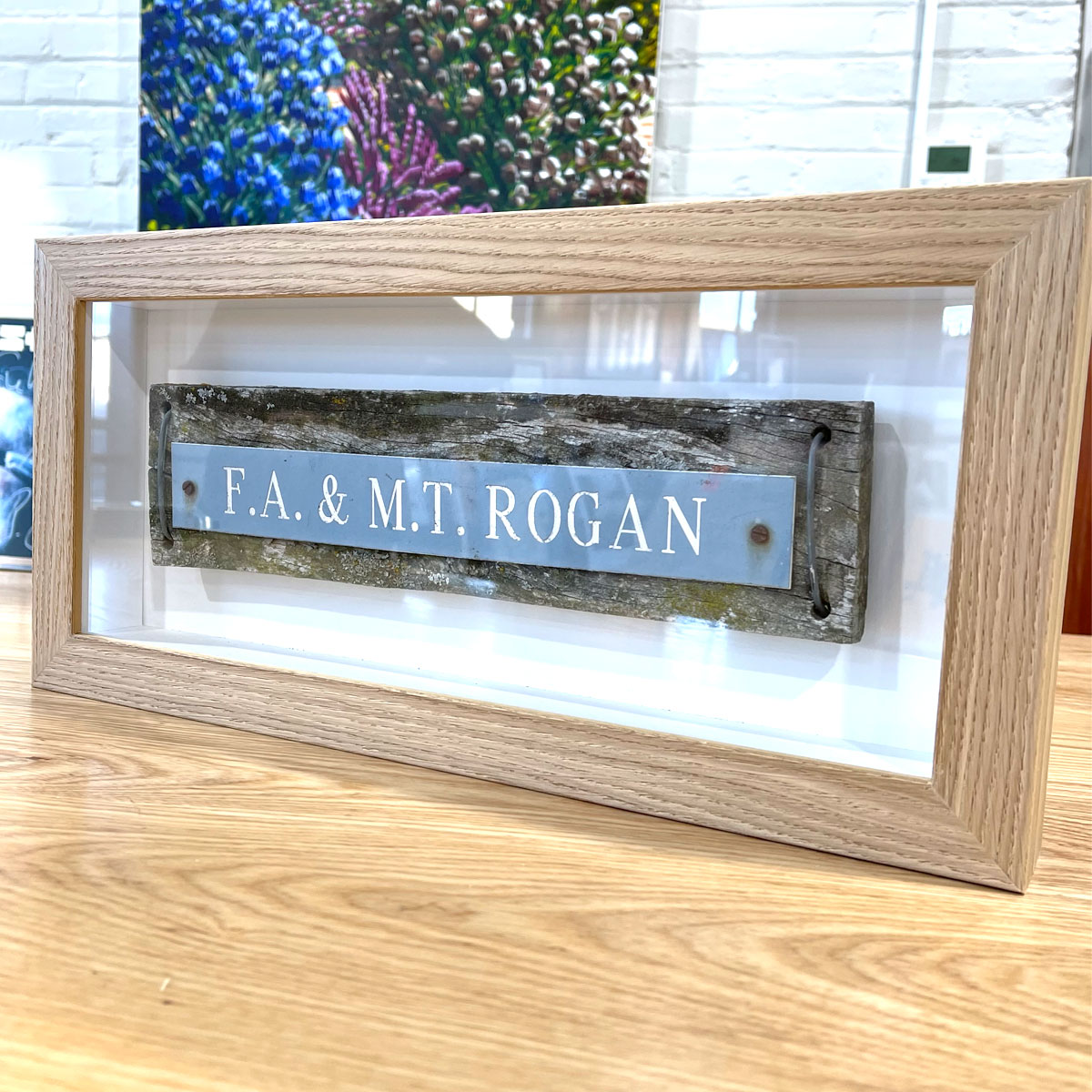 Name sign in shadow box frame